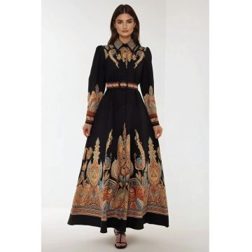 Rochie maxi -  maneca lunga - multicolor - textil