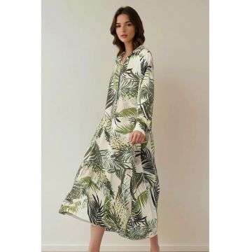 Rochie maxi midi  cu model floral - verde - textil
