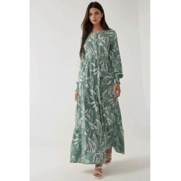 Rochie maxi -  model frunze - verde - viscoza