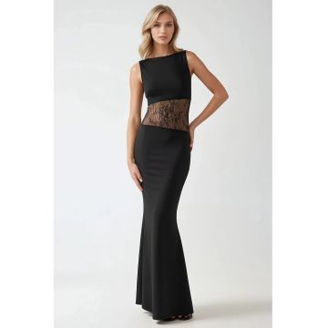 Rochie maxi -  mulata - detalii dantelate - neagra - jerseu Rochie maxi -  mulata - detalii dantelate - neagra - jerseu