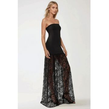 Rochie maxi -  mulata - detalii din dantela - neagra - textil Rochie maxi -  mulata - detalii din dantela - neagra - textil