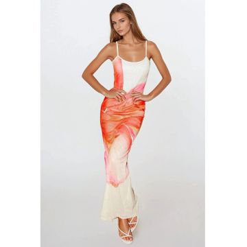 Rochie maxi mulata -  imprimeu floral - multicolor - tul