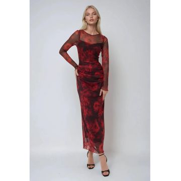 Rochie maxi mulata  imprimeu - rosu - jerseu Rochie maxi mulata  imprimeu - rosu - jerseu