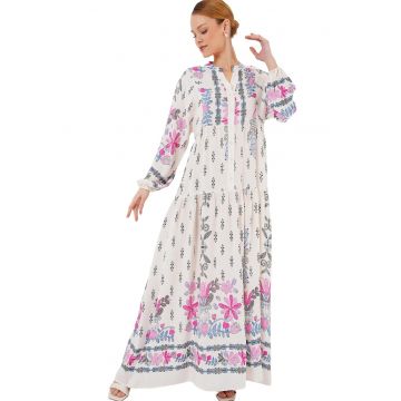 Rochie maxi pentru dama -  cu imprimeu - decolteu in V - viscoza - multicolor Rochie maxi pentru dama -  cu imprimeu - decolteu in V - viscoza - multicolor