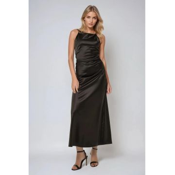 Rochie maxi -  satin - negru - croiala standard - model drept
