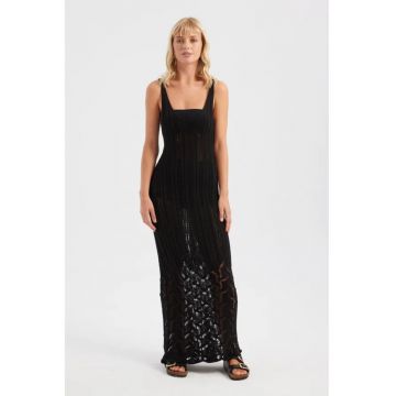 Rochie maxi -  texturata - decolteu adanc - neagra - jerseu - Rochie maxi -  texturata - decolteu adanc - neagra - jerseu -