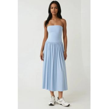 Rochie midi 2 in 1 -  fara bretele - elastica - albastra - jerseu Rochie midi 2 in 1 -  fara bretele - elastica - albastra - jerseu