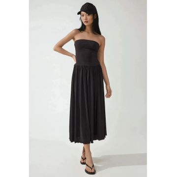 Rochie midi 2 in 1 -  fara bretele - elastica - negru - jerseu Rochie midi 2 in 1 -  fara bretele - elastica - negru - jerseu