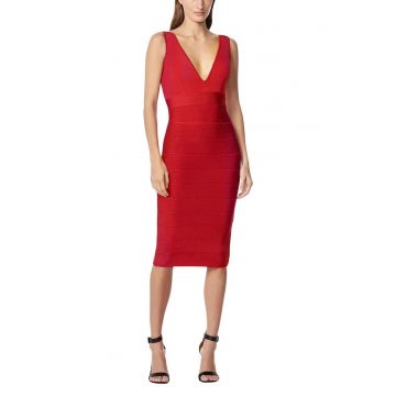 Rochie midi creion cu fermoar pe partea din spate Rochie midi creion cu fermoar pe partea din spate