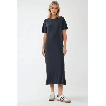 Rochie midi -  croiala lejera - gri inchis - poliester/ modal Rochie midi -  croiala lejera - gri inchis - poliester/ modal