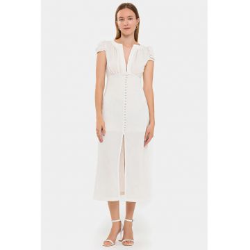 Rochie midi -  Cu nasturi - Maneci scurte - Alb - Poliester