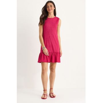 Rochie midi dama -  cu volane - textil - magenta Rochie midi dama -  cu volane - textil - magenta