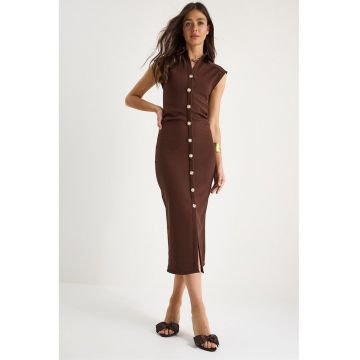 Rochie midi dama -  slim fit - jerseu - maro inchis - Rochie midi dama -  slim fit - jerseu - maro inchis -