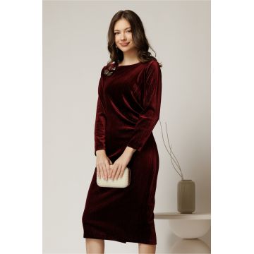 Rochie midi de ocazie din catifea cu lurex bordo Rochie midi de ocazie din catifea cu lurex bordo