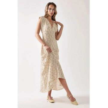 Rochie midi -  decolteu in V - imprimeu floral - multicolor - jerseu