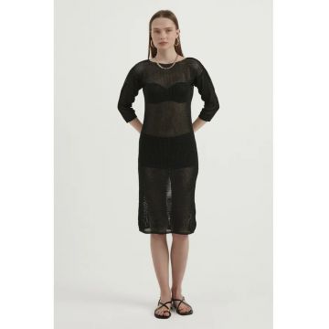 Rochie -  midi - decolteu rotund - negru - tricot - Rochie -  midi - decolteu rotund - negru - tricot -