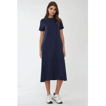 Rochie midi  guler rotund - maneca scurta - bleumarin - jerseu Rochie midi  guler rotund - maneca scurta - bleumarin - jerseu