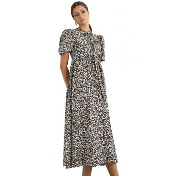 Rochie midi -  Imprimeu animal - Bej - Bumbac Rochie midi -  Imprimeu animal - Bej - Bumbac