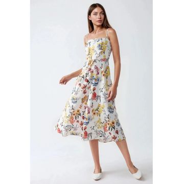 Rochie midi -  imprimeu - multicolor - material textil