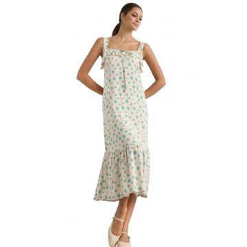 Rochie midi -  Imprimeu - Viscoza - Bej