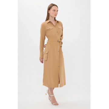 Rochie midi -  maneca lunga - detaliu cu nasturi - fabricat din materiale de calitate Rochie midi -  maneca lunga - detaliu cu nasturi - fabricat din materiale de calitate
