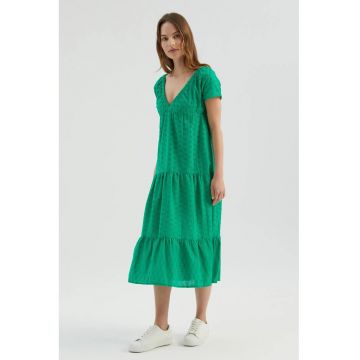 Rochie midi  model geometric - straturi - verde - textil
