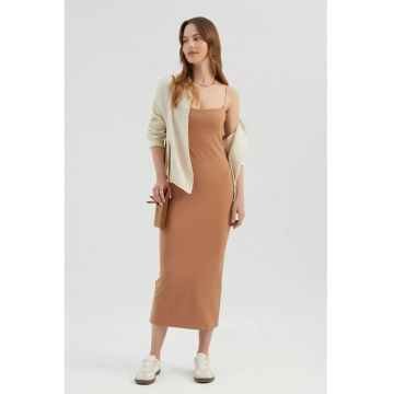 Rochie midi mulata -  bretele fine - culoare maro - material jerseu