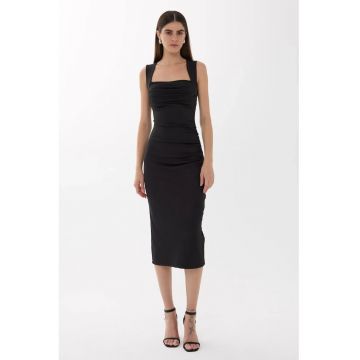 Rochie midi -  mulata - decolteu patrat - neagra - jerseu