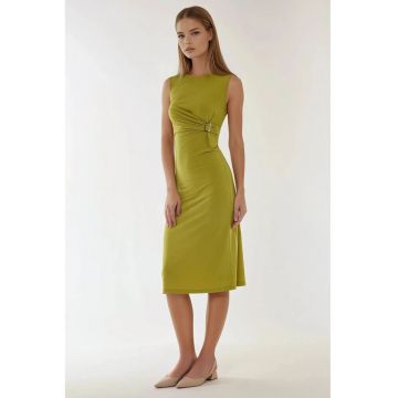 Rochie midi mulata  guler rotund - verde - jerseu