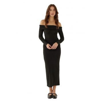 Rochie midi -  Negru - Viscoz/Poliester Rochie midi -  Negru - Viscoz/Poliester