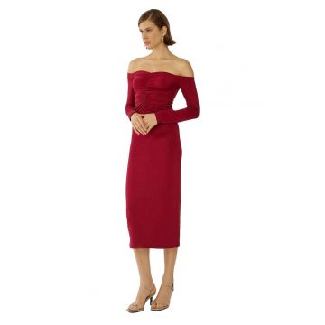 Rochie midi -  Rosu - Poliester/Elastan Rochie midi -  Rosu - Poliester/Elastan