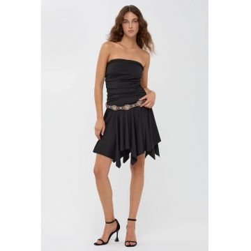 Rochie mini asimetrica  jerseu - neagra - fara maneci - confortabila Rochie mini asimetrica  jerseu - neagra - fara maneci - confortabila