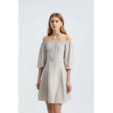 Rochie mini -  cu dungi - umeri goi - violet - textil
