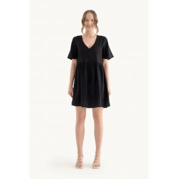 Rochie mini  decolteu in V - maneci scurte - neagra - textil Rochie mini  decolteu in V - maneci scurte - neagra - textil