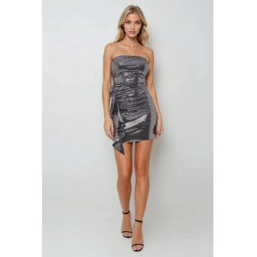 Rochie mini -  fara bretele - detalii drapate - violet - jerseu