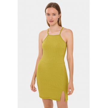 Rochie mini -  Fara maneci - Decolteu halter - Verde - Elastan/Poliester