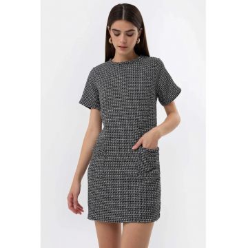 Rochie mini -  maneca scurta - tweed - negru Rochie mini -  maneca scurta - tweed - negru