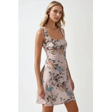 Rochie mini -  mulata - decolteu patrat - multicolor - jerseu