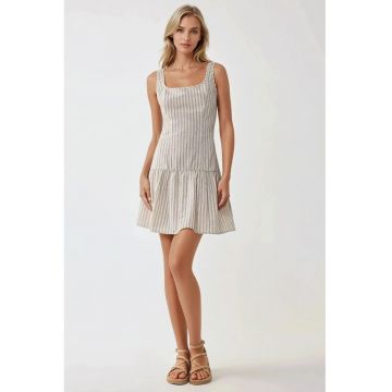 Rochie mini -  mulata - guler patrat - bej - textil