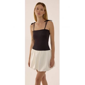 Rochie mini -  slim fit - decolteu patrat - tiv tip balon - neagra - poliester Rochie mini -  slim fit - decolteu patrat - tiv tip balon - neagra - poliester