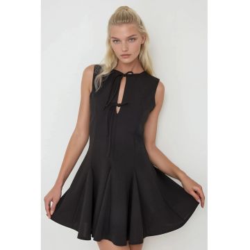 Rochie mini  slim fit - guler rotund - neagra - textil