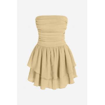 Rochie mini -  texturata - cu volane - galben Rochie mini -  texturata - cu volane - galben