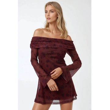 Rochie mini -  umeri goi - model floral - rosie - tul