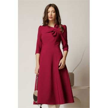 Rochie office din stofa magenta cu funda la bust