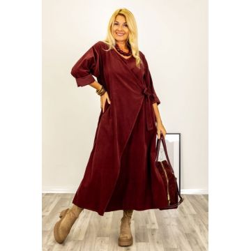 Rochie petrecuta oversize A-line, din catifea reiata, bordo Rochie petrecuta oversize A-line, din catifea reiata, bordo