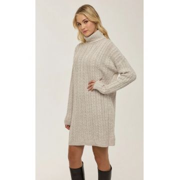 Rochie pulover -  tricot - bej - guler inalt - design elegant
