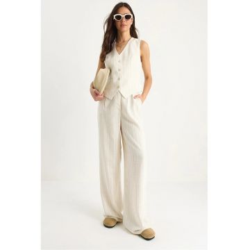 Set doua piese -  rochie lunga cu decolteu in V si inchidere cu nasturi - bej - bumbac Set doua piese -  rochie lunga cu decolteu in V si inchidere cu nasturi - bej - bumbac