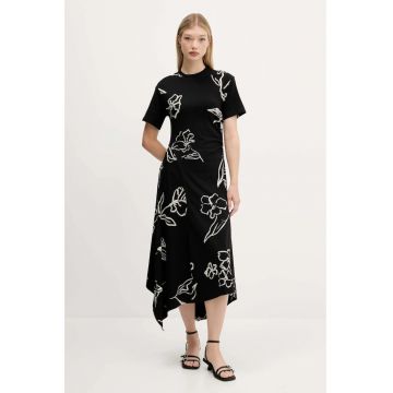 Rochie asimetrica cu model floral Calma - Negru