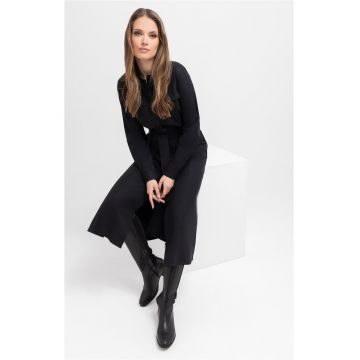 Rochie-camasa maxi cu maneci lungi  G-Villa - cu cordon - nasturi - negru