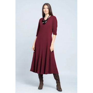 Rochie cambrata din tricot de vascoza, bordo